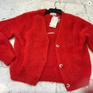Willow & Wind Red Fuzzy Cami and Cardigan